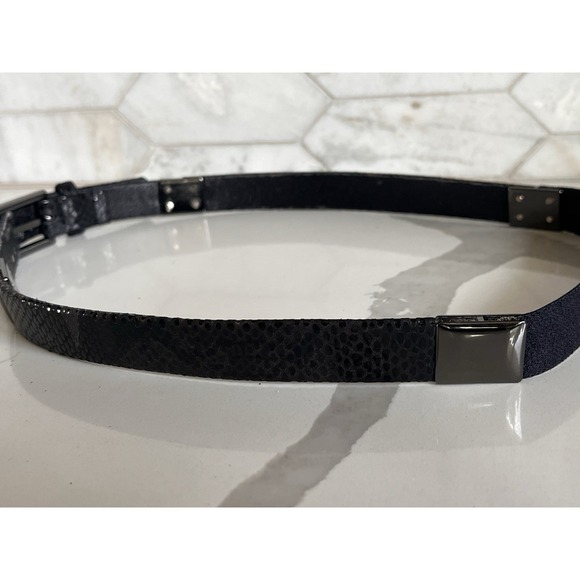 Suzi Roher Women Stretch Belt Medium Black Brown Leather Snake Print Metal VTG